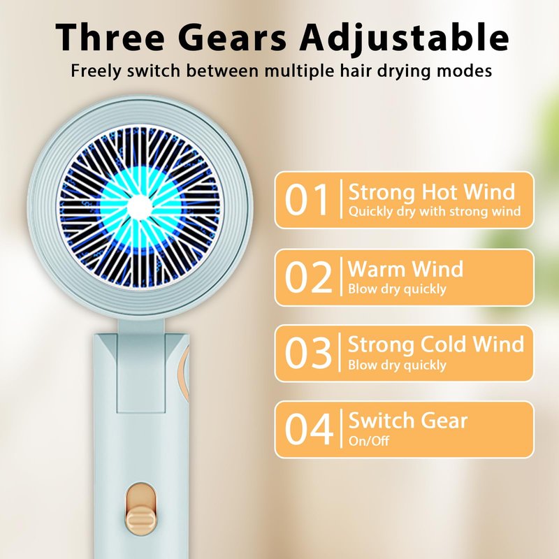 CLGTTBF Portable Hair Blow Dryer with Nozzle, Double Blue Light Hair Dryers for Women, 1000W Mini Travel Blow Dryer，Pink