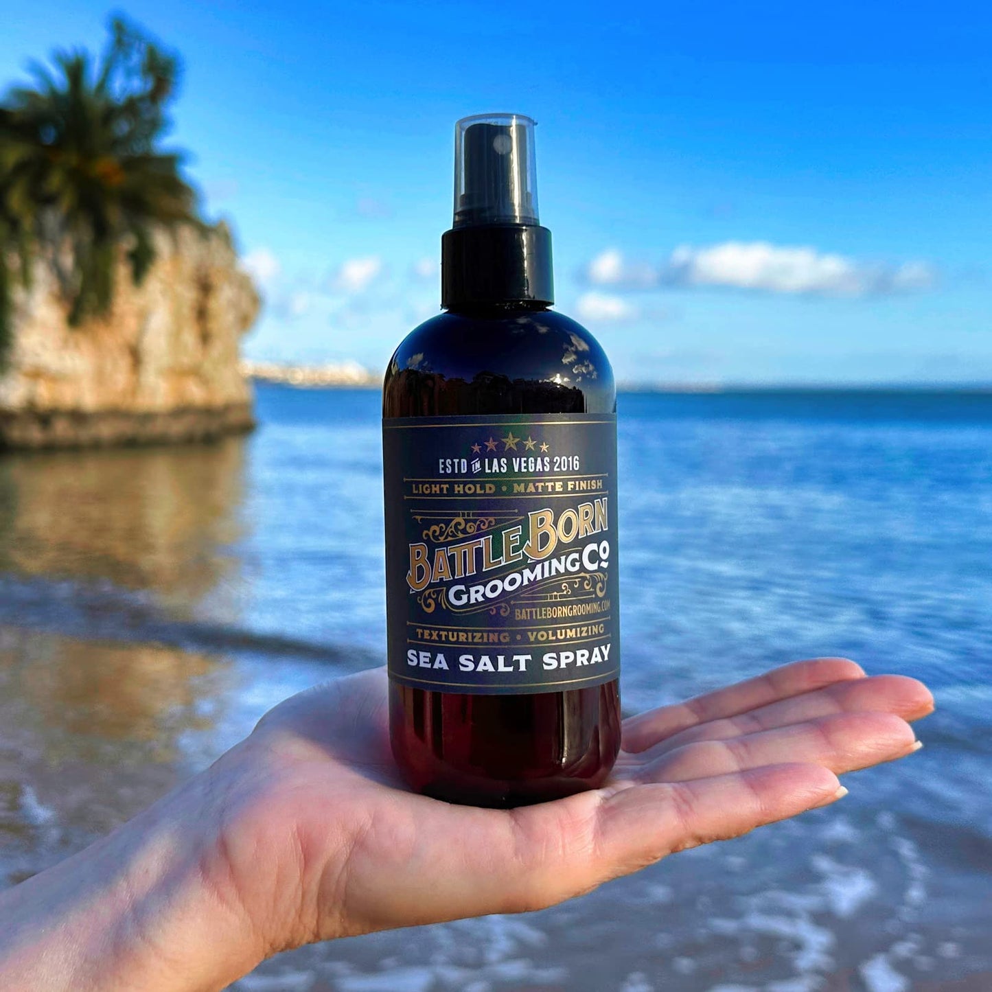 Battle Born Grooming Co Sea Salt Spray (8 fl oz) – Natural, Vegan, Texturizing Spray for Effortless Beach Hair & Waves – Adds Volume, Texture, and Thickness – Unisex