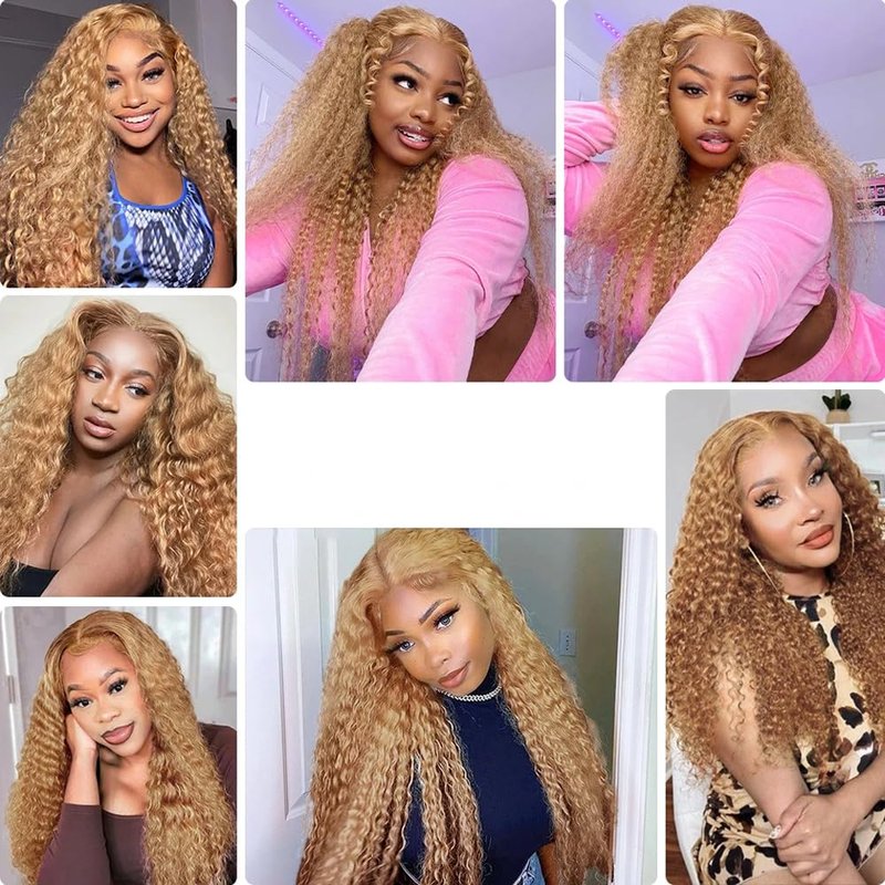 Human Hair Bundles - Honey Blonde Kinky Curly 14 Inch Unprocessed Brazilian Virgin Hair