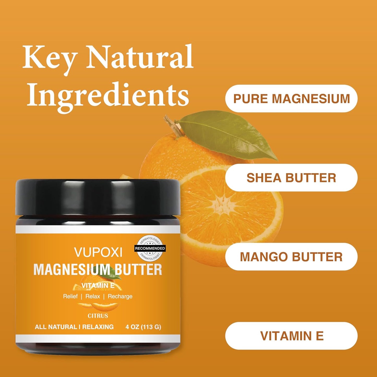 Magnesium Cream for Sleep & Muscle Relief - Soothing Topical Lotion with Vitamin E & Shea Butter | 4 fl oz, Citrus Scent