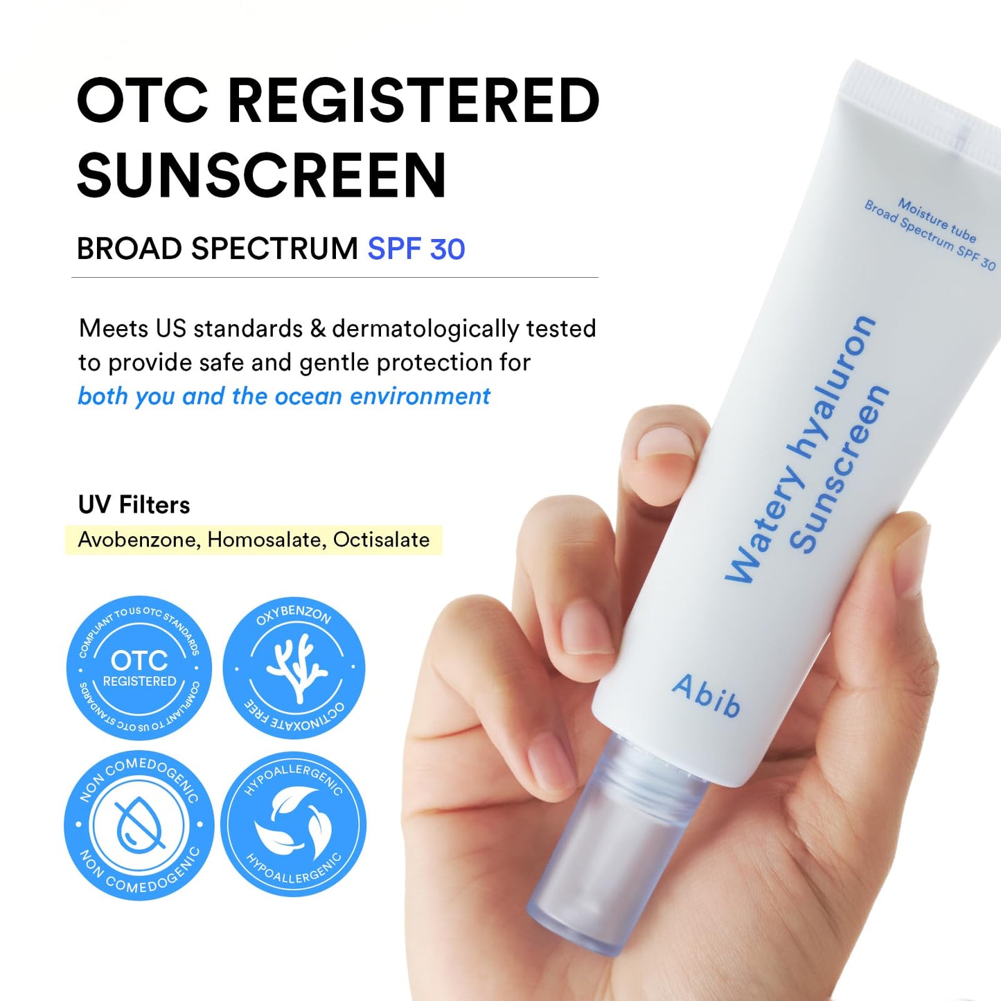 Abib Watery Hyaluron Sunscreen Moisture Tube Broad Spectrum SPF 30 1.69 fl oz / 50ml | Korean Suncreen Suncare Sunblock No White cast Hyaluronic Acid Niacinamide Vitamin C Collagen