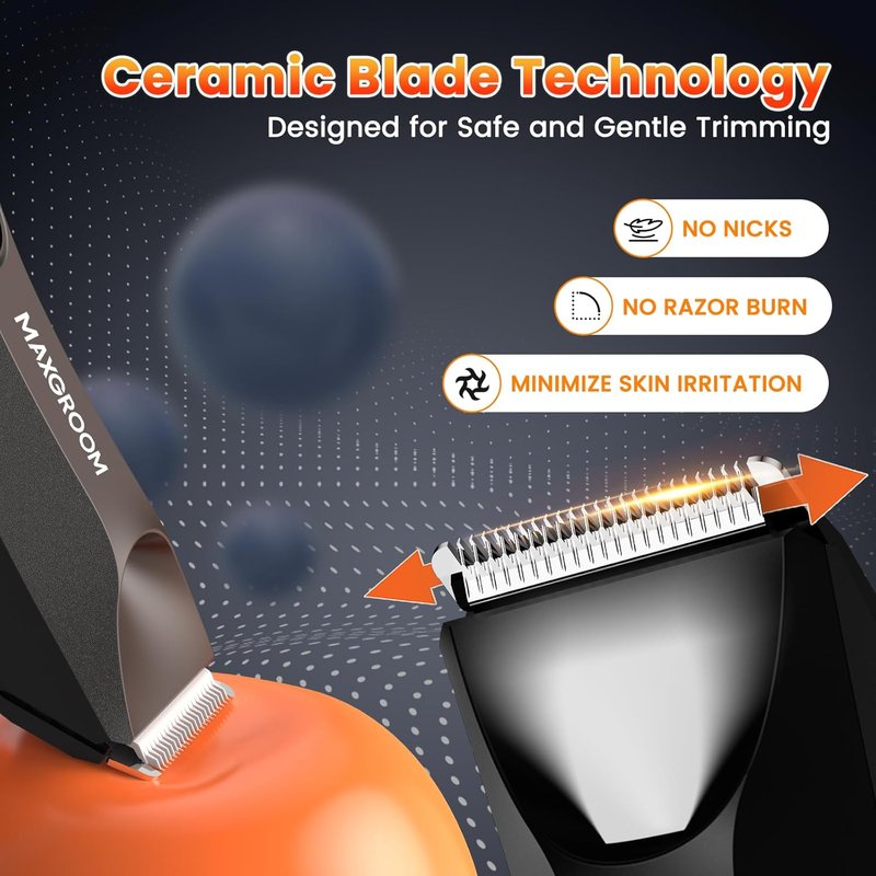 MAXGROOM Body Hair Trimmer for Men - IPX7 Waterproof Electric Shaver with LED Light & Ceramic Blade | USB Rechargeable
