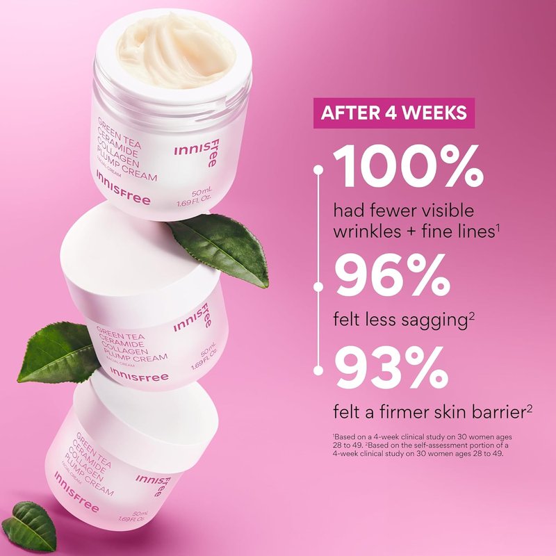 Innisfree Green Tea Ceramide Collagen Plump Cream - Korean Face Moisturizer for Youthful Skin Glow