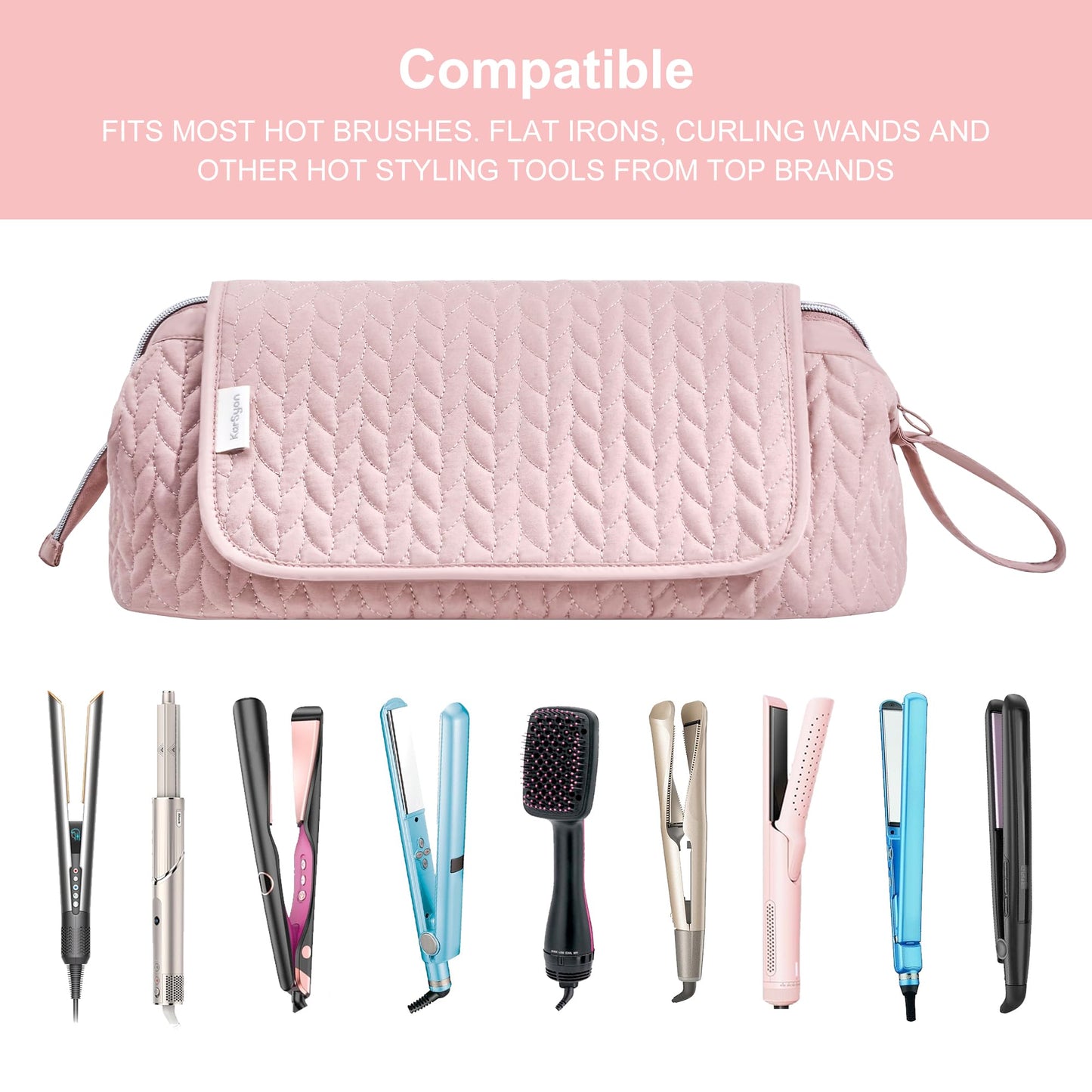 Hair Tools Travel Bag Karsyon Heat Resistant Mat Case Hot Tools Straightener, Curling Iron,Hair Dryers,Haircare Accessories Travel Essentials for Women 2 in 1 Organizer Bags (Pink)