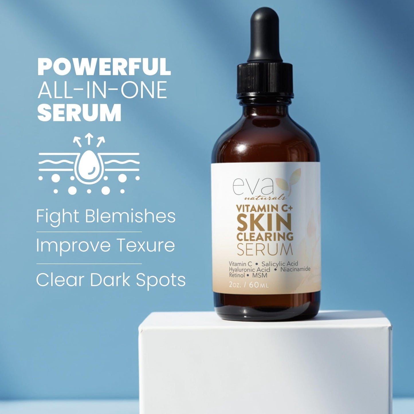 Vitamin C Serum for Face with Retinol & Salicylic Acid – Skin Clearing Acne Spot Treatment with Niacinamide, Hyaluronic Acid, MSM – Anti-Aging Facial Serum for Dark Spots and Blemishes, 2 Fl Oz