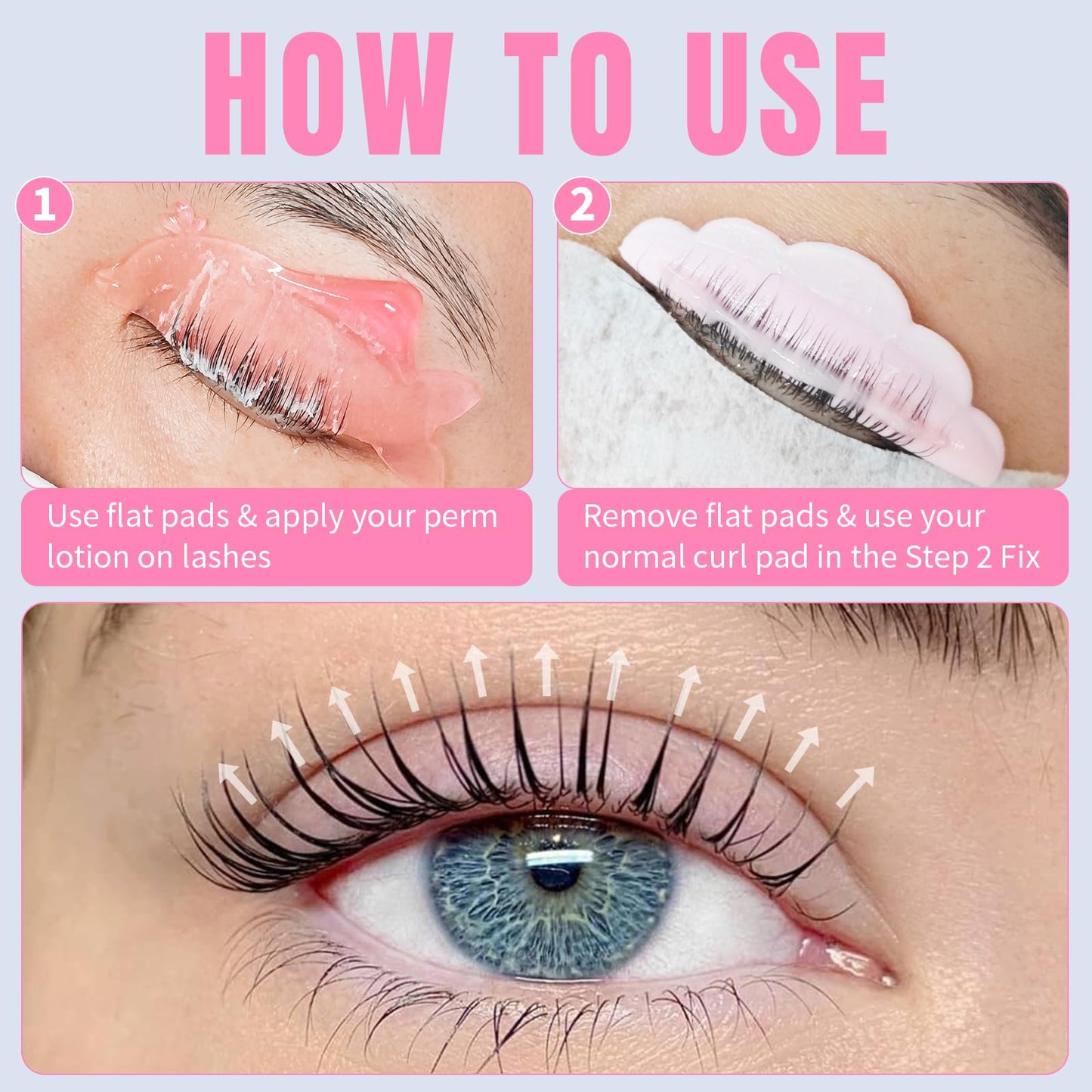 Lomansa Flat Lash Lift Shields Korean Lash Lift Rods Glueless For NO.1 Perm Soften Eyelash Lift Pads Tools (Rose)
