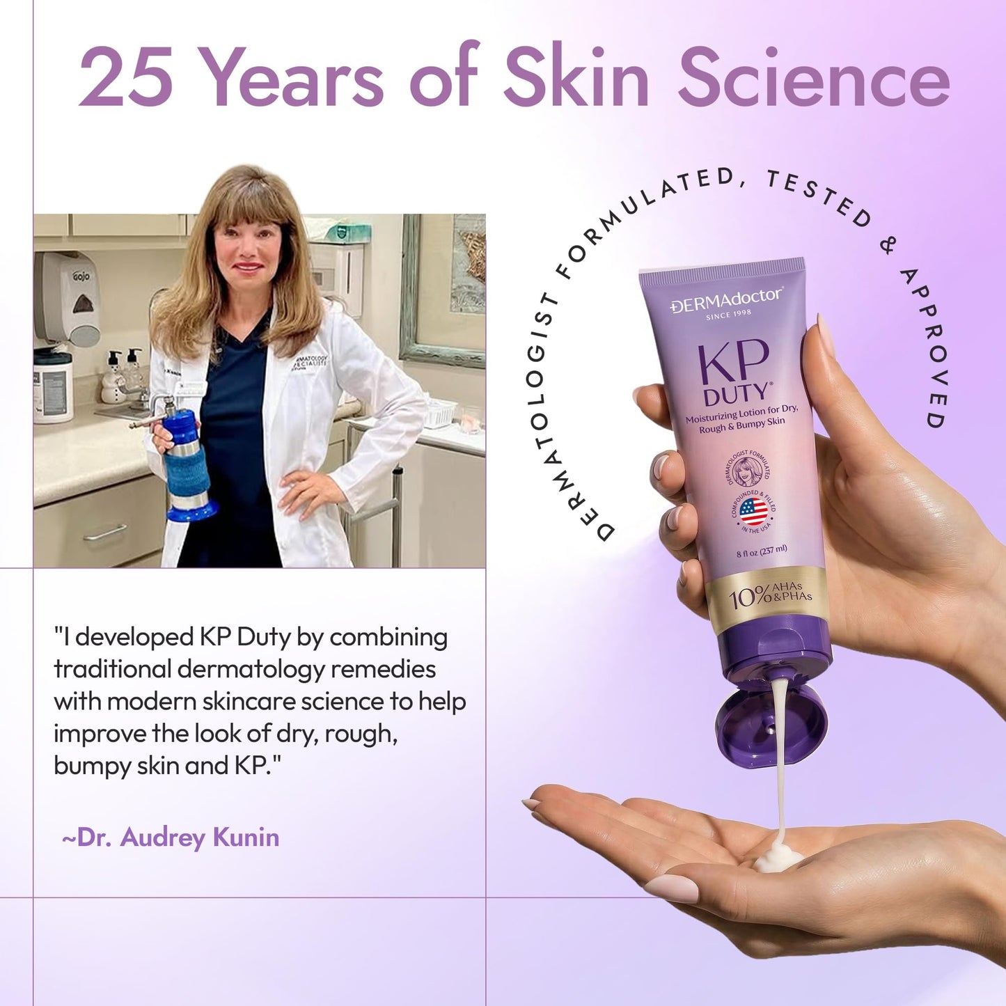 DERMAdoctor KP Moisturizing Lotion The Original Dermatologist Formulated Body Cream for Keratosis Pilaris | Treats Dry, Rough, and Bumpy Skin | Strawberry Legs Treatment | 10% AHAs + PHAs - 8 oz