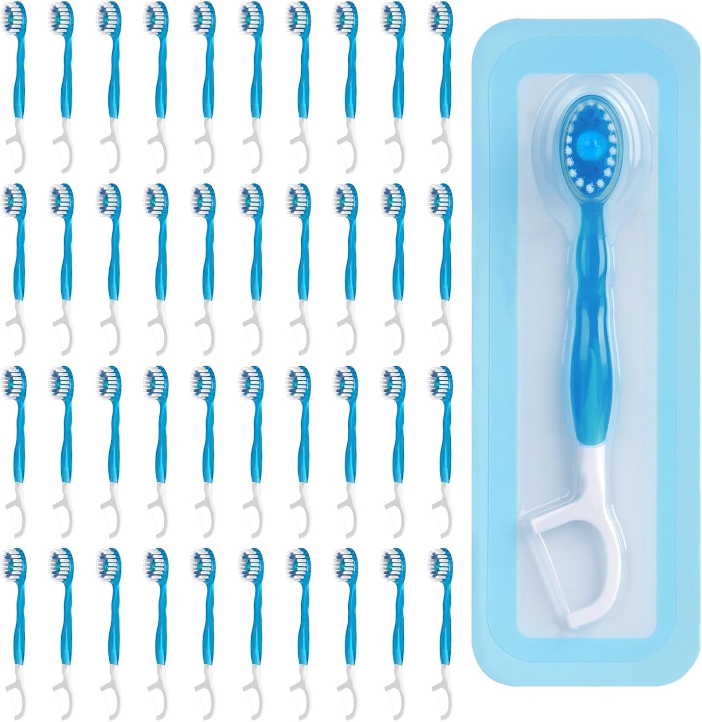 Disposable Mini Travel Toothbrushes - 40 Count Individually Wrapped | 5-in-1 Pre-Pasted with Floss, Pick & Scraper, Cool Mint
