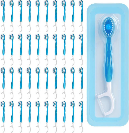Disposable Mini Travel Toothbrushes - 40 Count Individually Wrapped | 5-in-1 Pre-Pasted with Floss, Pick & Scraper, Cool Mint