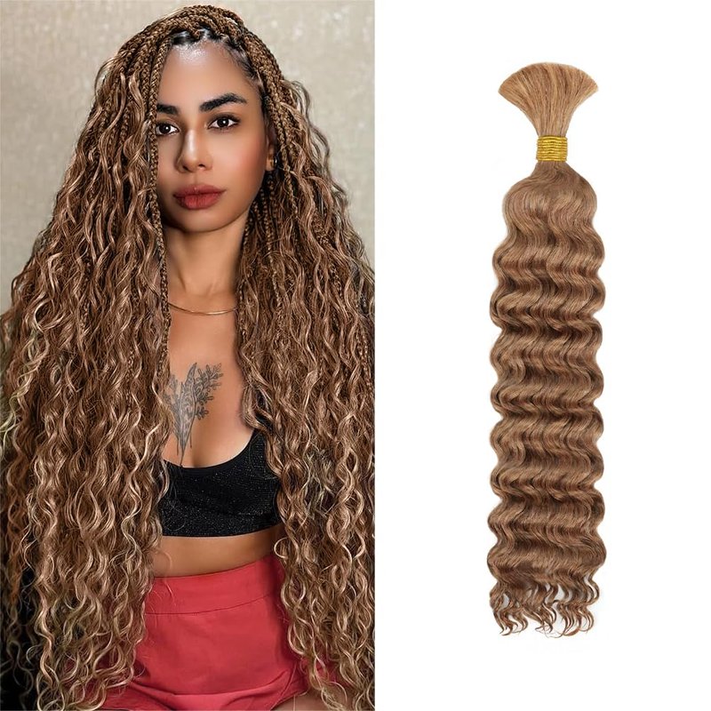 Deep Wave Human Braiding Hair - 20 Inch Honey Blonde 12A Brazilian Virgin Hair, Wet & Wavy Curly Extensions