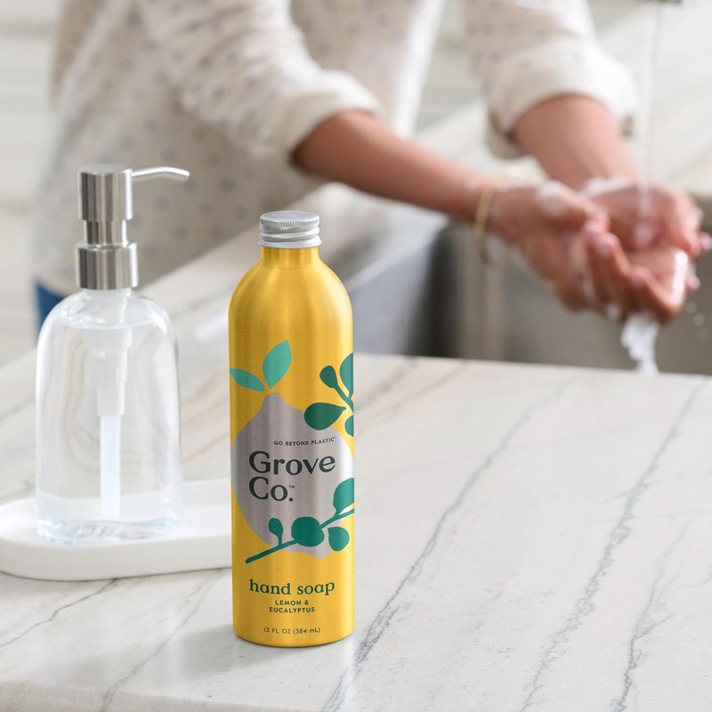 Grove Co. Hydrating Gel Hand Soap Refills - Plastic-Free Liquid Soap Set | 3 x 13 Fl Oz, Natural Lemon & Eucalyptus Fragrance