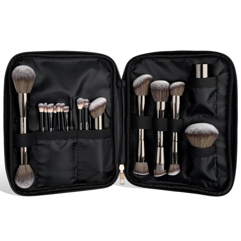 20 PCS Makeup Brush Set - Double-Ended Kabuki & Foundation Brushes | Blending Tools with Bag (Black)
