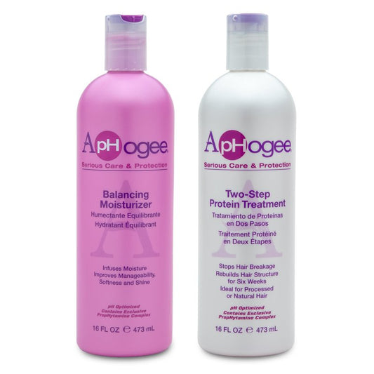 Aphogee Hair Care Double Bundle – Two-Step Protein Treatment (16 fl oz) & Balancing Moisturizer (16 fl oz)