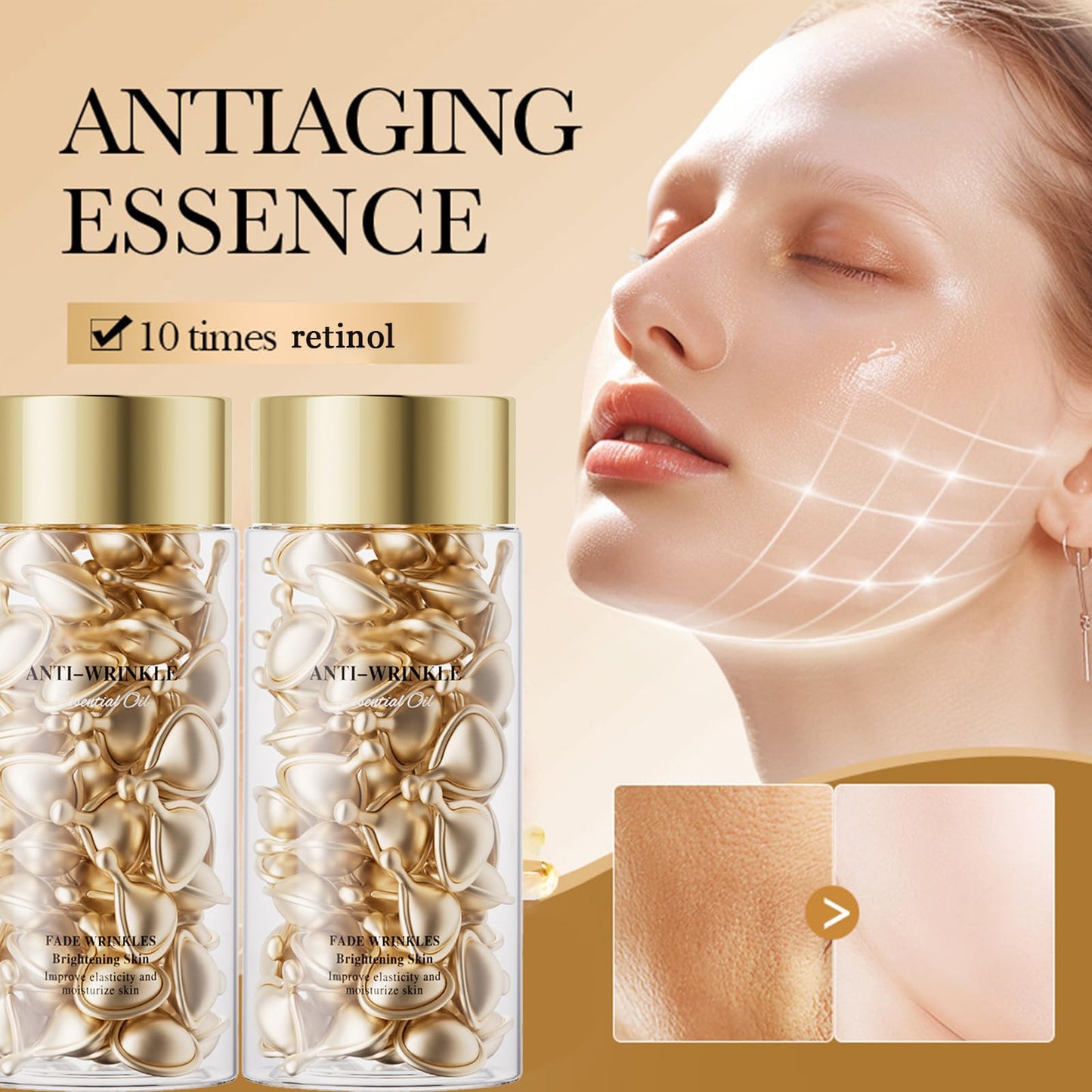Retinol Capsules Serum for Face, Nourishing Anti Aging Retinol Serum for Women with Sodium Hyaluronate, Anti Wrinkle Face Capsule Serums for Women Anti Aging Skin Glowing and Radient, 90 count