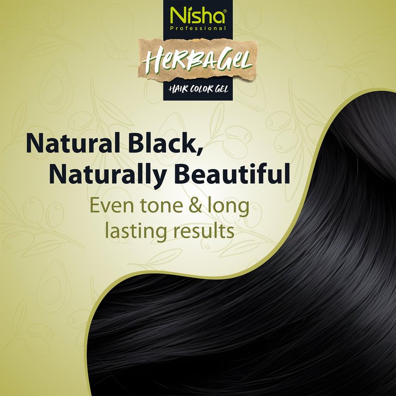 Nisha Herba Gel Hair Colour Gel, Original Black 100ml + 100ml | No Ammonia, No Stain, Non-Drip Vegan Formula | Permanent Hair Colour & Hair Dye | 100% Grey Coverage & Long-Lasting Shine