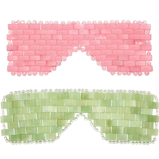 Jade Eye Mask Set - Rose Green Jade Stone Cooling Masks for Puffiness Relief & Relaxation | Facial Massage