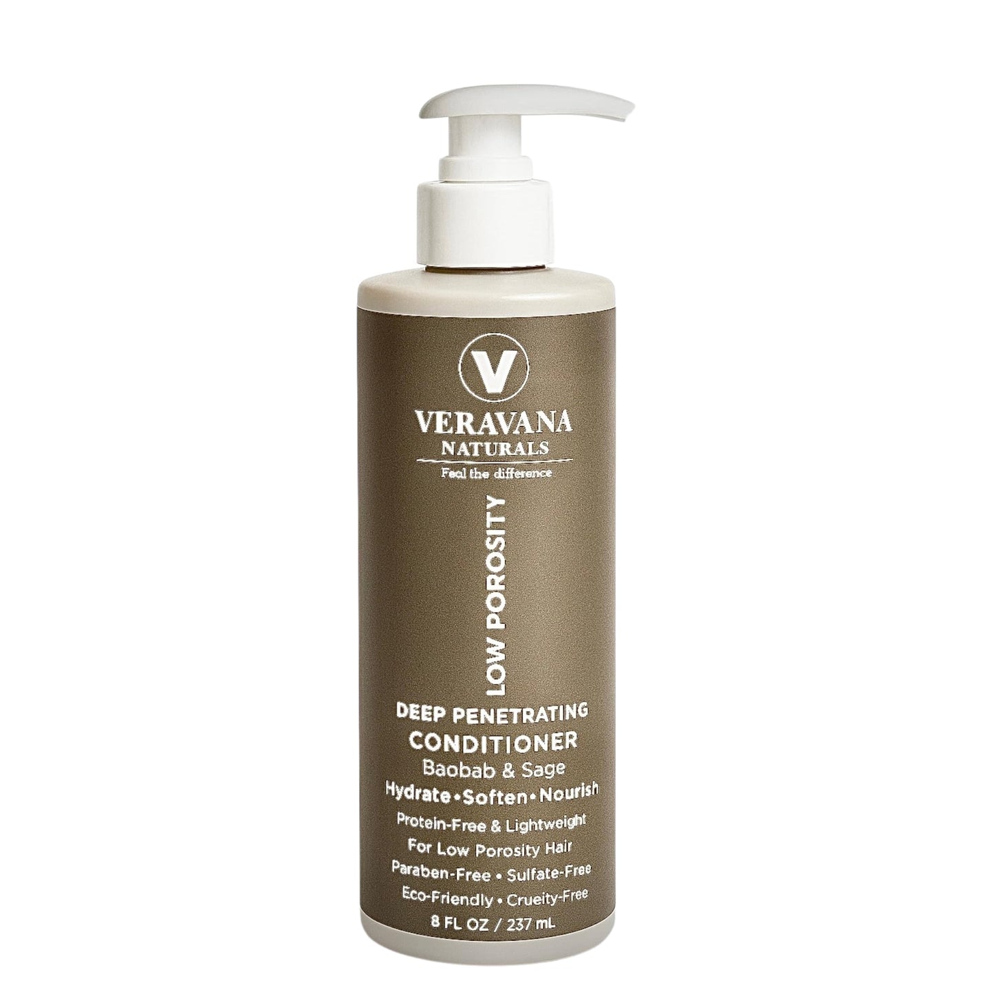 Veravana Naturals Low Porosity Deep Conditioner with Baobab & Sage, Protein-Free Lightweight Conditioner, 8 fl oz
