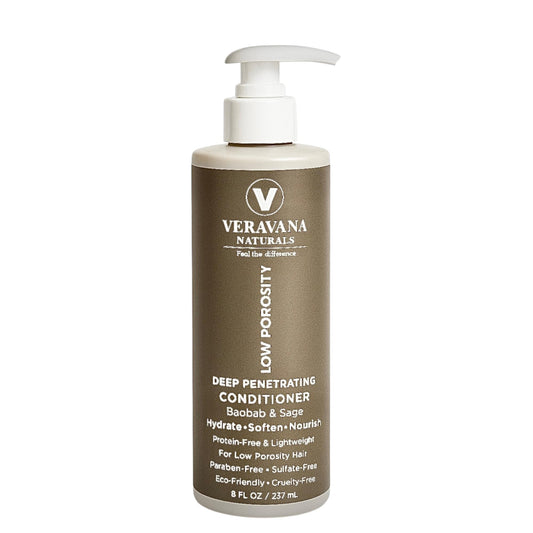 Veravana Naturals Low Porosity Deep Conditioner with Baobab & Sage, Protein-Free Lightweight Conditioner, 8 fl oz