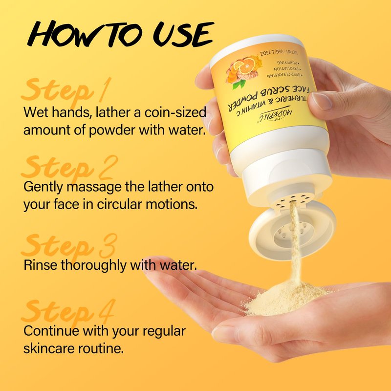 Exfoliating Face Scrub with Turmeric and Vitamin C Face Exfoliator Scrub Powder for Exfoliation Dullness Acne Blackheads Oiliness Exfoliating Face Wash for Women Clean Moisturizes Soothes Amino Acid