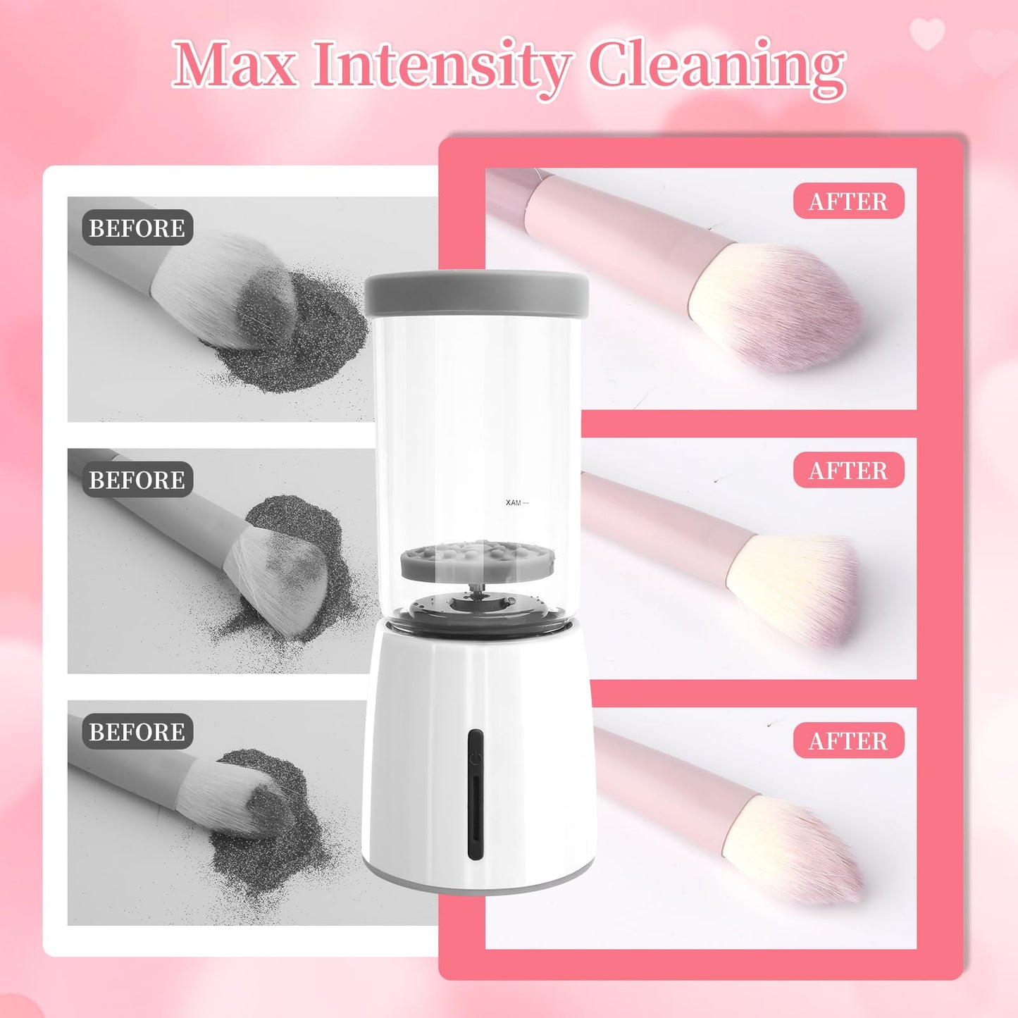 Electric Makeup Brush Cleaner Machine, Rechargeable Wireless Cosmetic Brushes Cleanser, Automatic Spinning Makeup Brush Washing Cleaner For All Size Makeup Brush and Sponges (White)