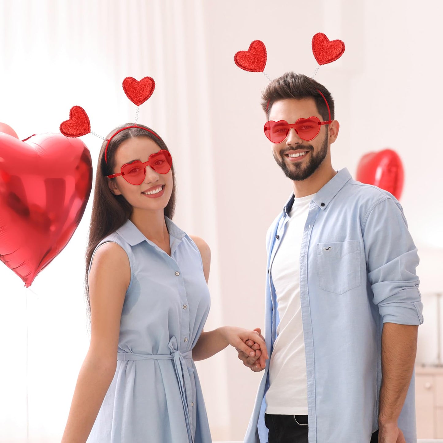 Yunsailing 48 Pcs Valentines Heart Head Boppers Headbands and Heart Sunglasses for Party Accessories(Red)