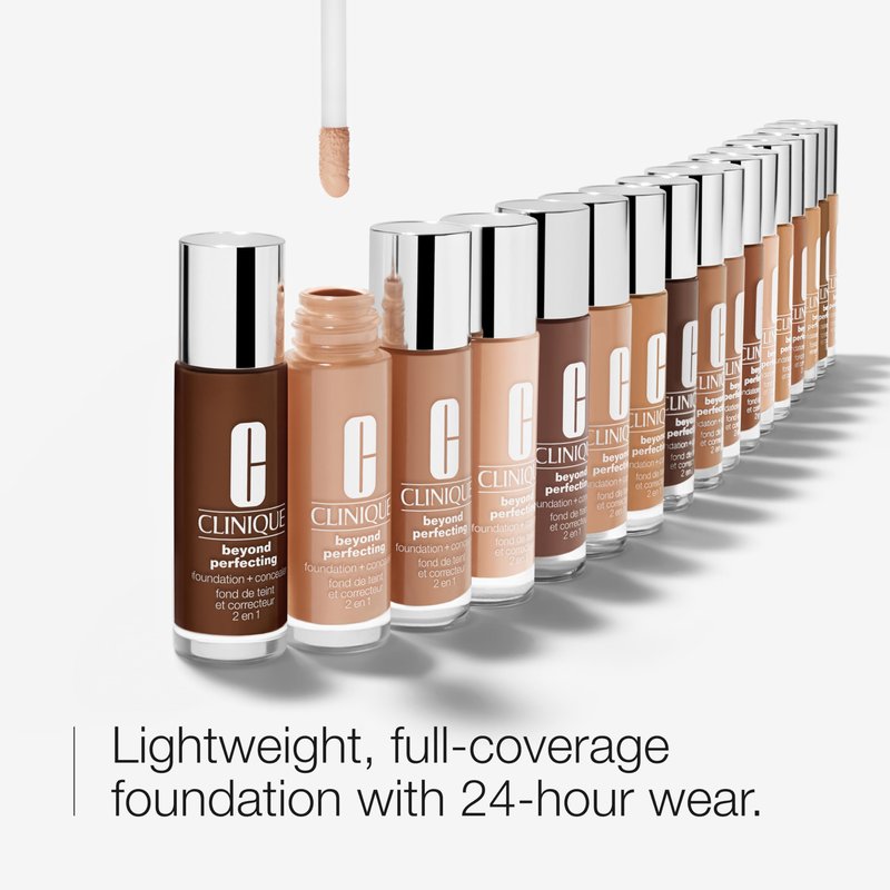 Clinique Beyond Perfecting Lightweight Liquid Foundation + Concealer For Dry Combination to Oily Skin Types | Full Coverage + Natural Matte Finish, Nutty, 1 Fl Oz