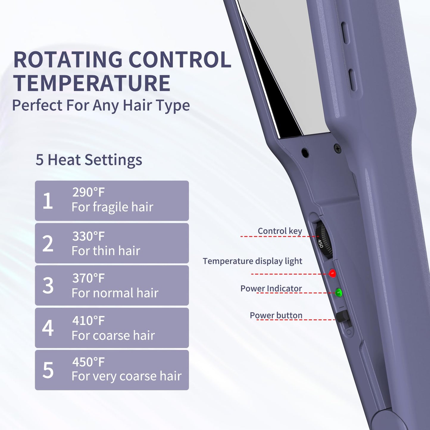 K&K 1.73 Hair Straightener for Thick Hair, Extra Wide Flat Iron with Adjustable Temperature(290-450℉) Ceramic Coated Floating Panel, 30s Fast Heating, Dual Voltage, for Thick Curly Hair