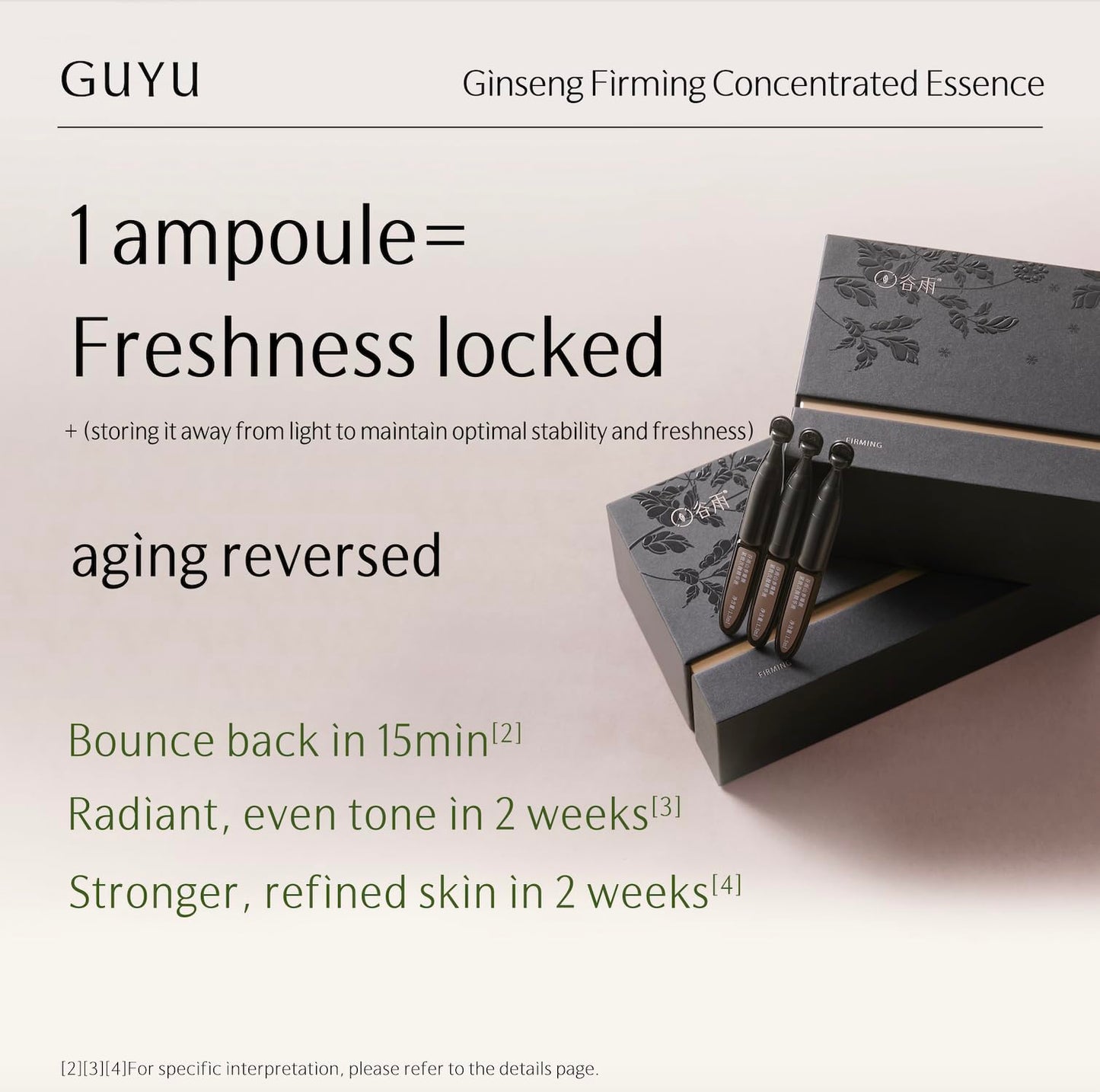 Ginseng Anti-Aging Face Serum | GUYU Single-Use Ampoule | Peptides, Hyaluronic Acid, Panthenol, Ectoin, Beta Glucan | for Lifting, Firming, Smoothing Lines, Plumping (0.05 Fl Oz x 30pcs)