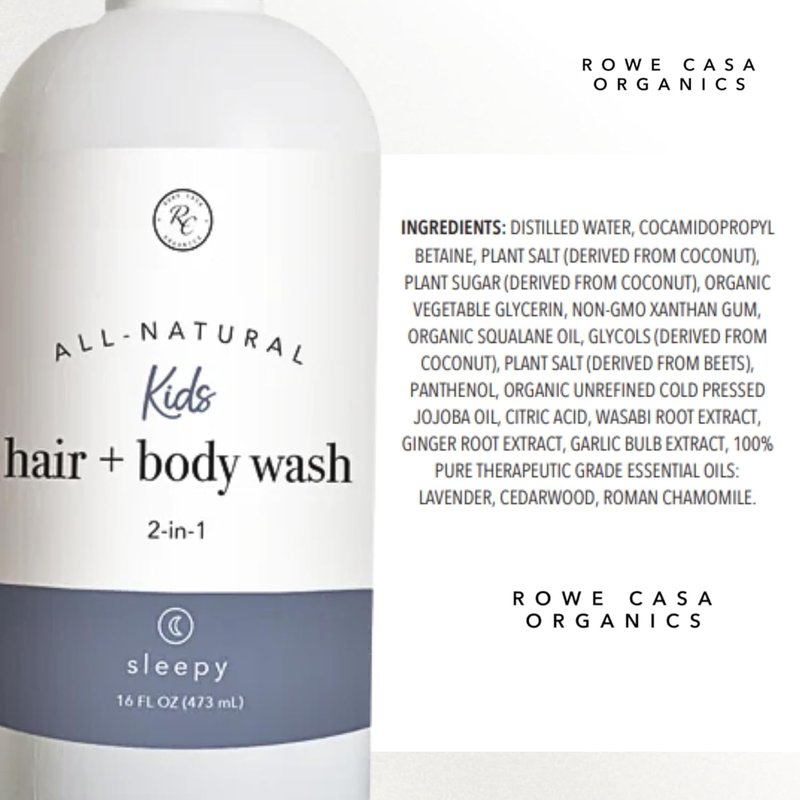 Rowe Casa Organics 2-in-1 Kids Hair & Body Wash - Relaxing Floral Scent with Therapeutic Essential Oils | 16 Fl. Oz