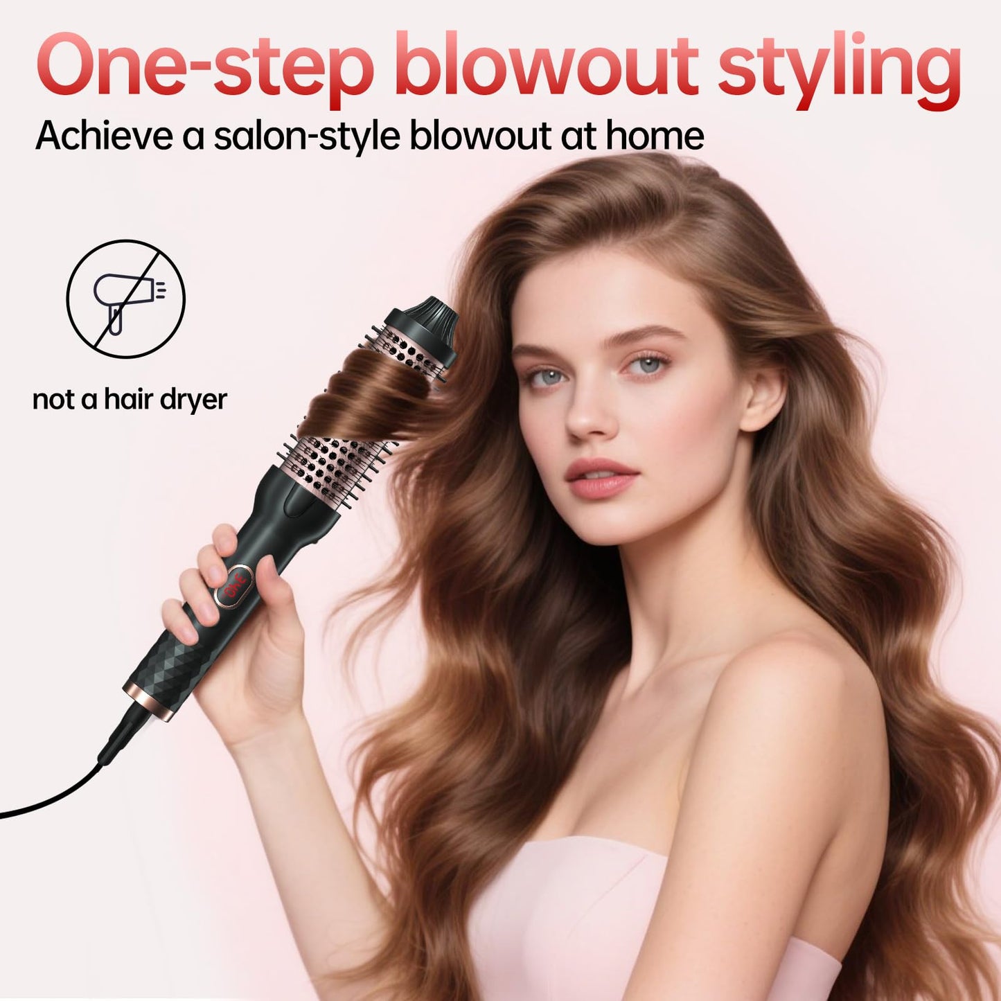 Thermal Brush, 1.5 Inch Heated Round Brush for Blowout Look, 30s Fast Heating Curling Brushes with 10 Temp Settings,Negative Ions & Ceramic for Volumizing, Travel Hair Styling Tool，Rose Gold