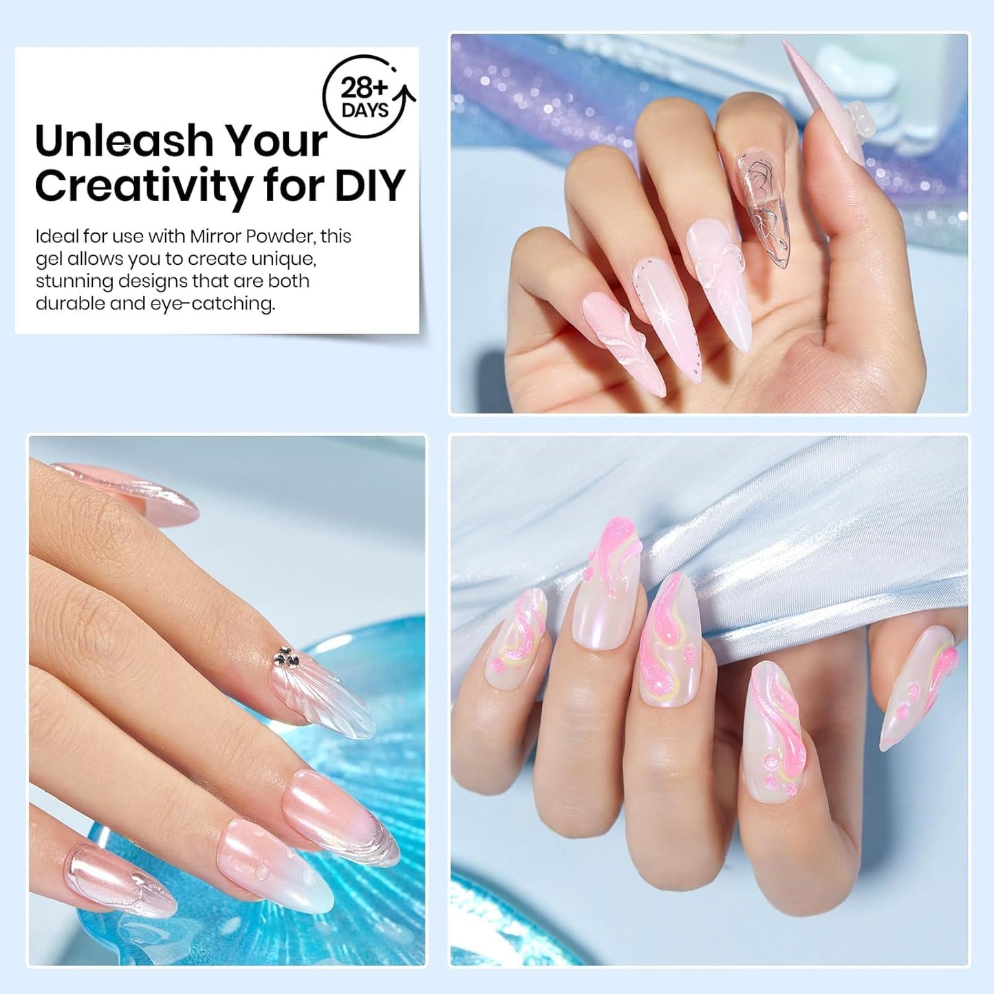 Vishine 2Pcs 3D Nail Gel Nail Art - Clear Sculpting Gel for nail Designs DIY Nail Art 3D Rhinestone, Drawing, Molding, Sculpture and Decoration Manicure Charms