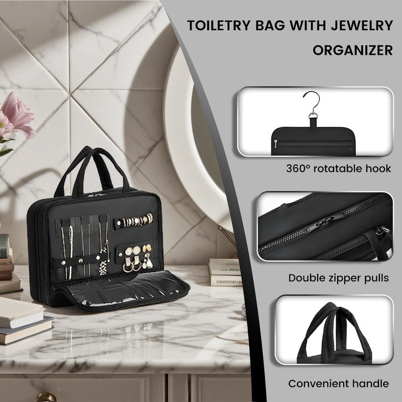Inmorven Travel Hanging Toiletry Bag for Women, Makeup Cosmetic Bag with Jewelry Organizer, Waterproof DoppKit Set for Girls Large Capacity, Carry-on Travel Accessories Essentials - White
