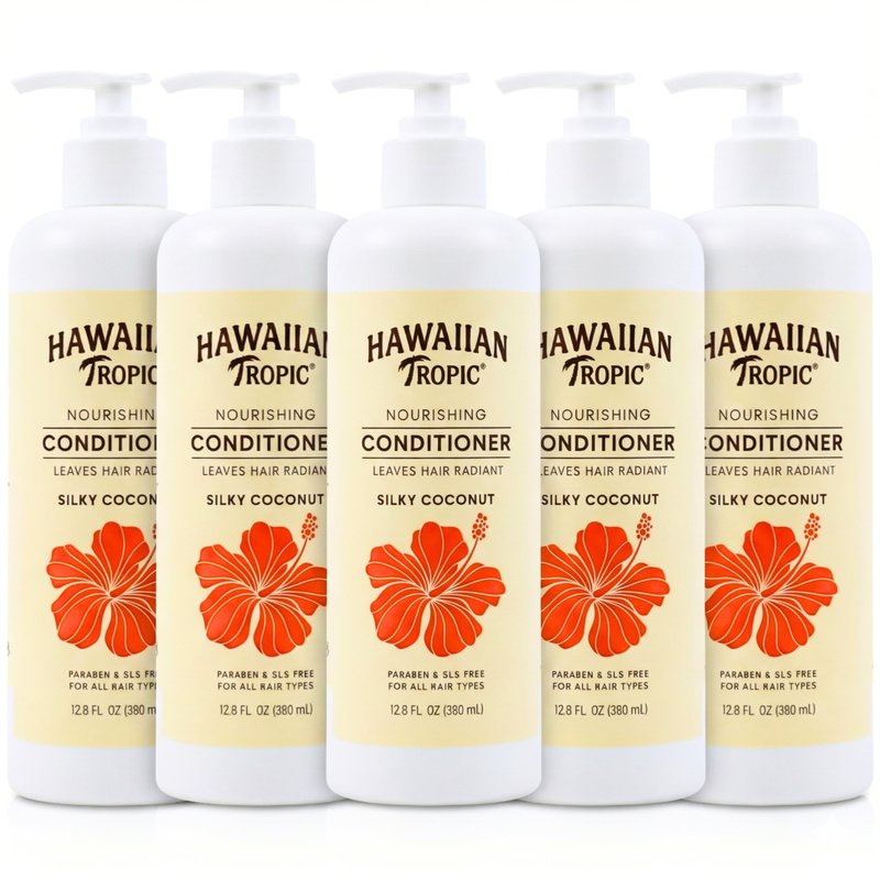 Hawaiian Tropic Silky Coconut (5 Pack) Bulk Hotel Amenities - 380ml Bottles (64 fl oz Total) - SLS Free Toiletries for Airbnb Hosts, Guest Bathrooms & Vacation Rentals (Conditioner)