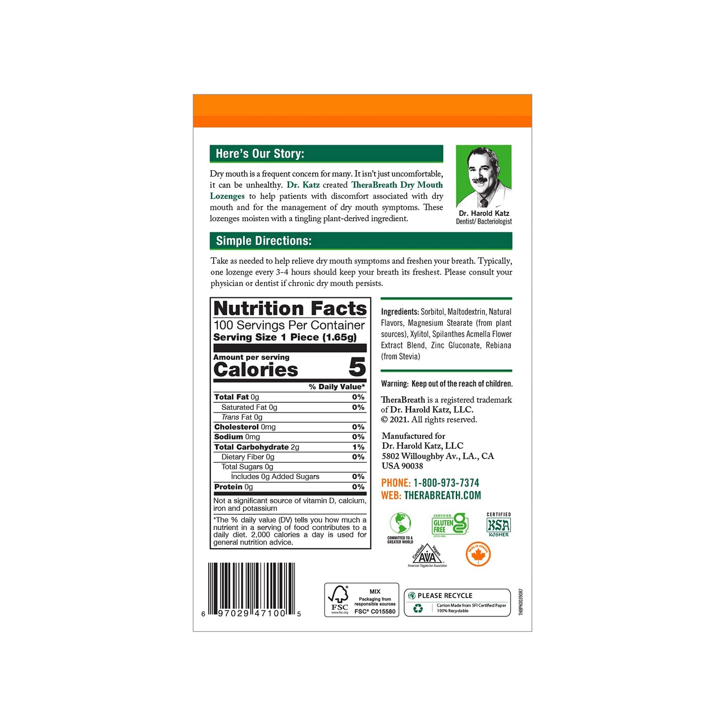 TheraBreath Dry Mouth Lozenges, Mandarin Mint, 100 Count (Pack of 2) & 24 Count Sugar-Free Dentist Formulated for Dry Mouth Relief