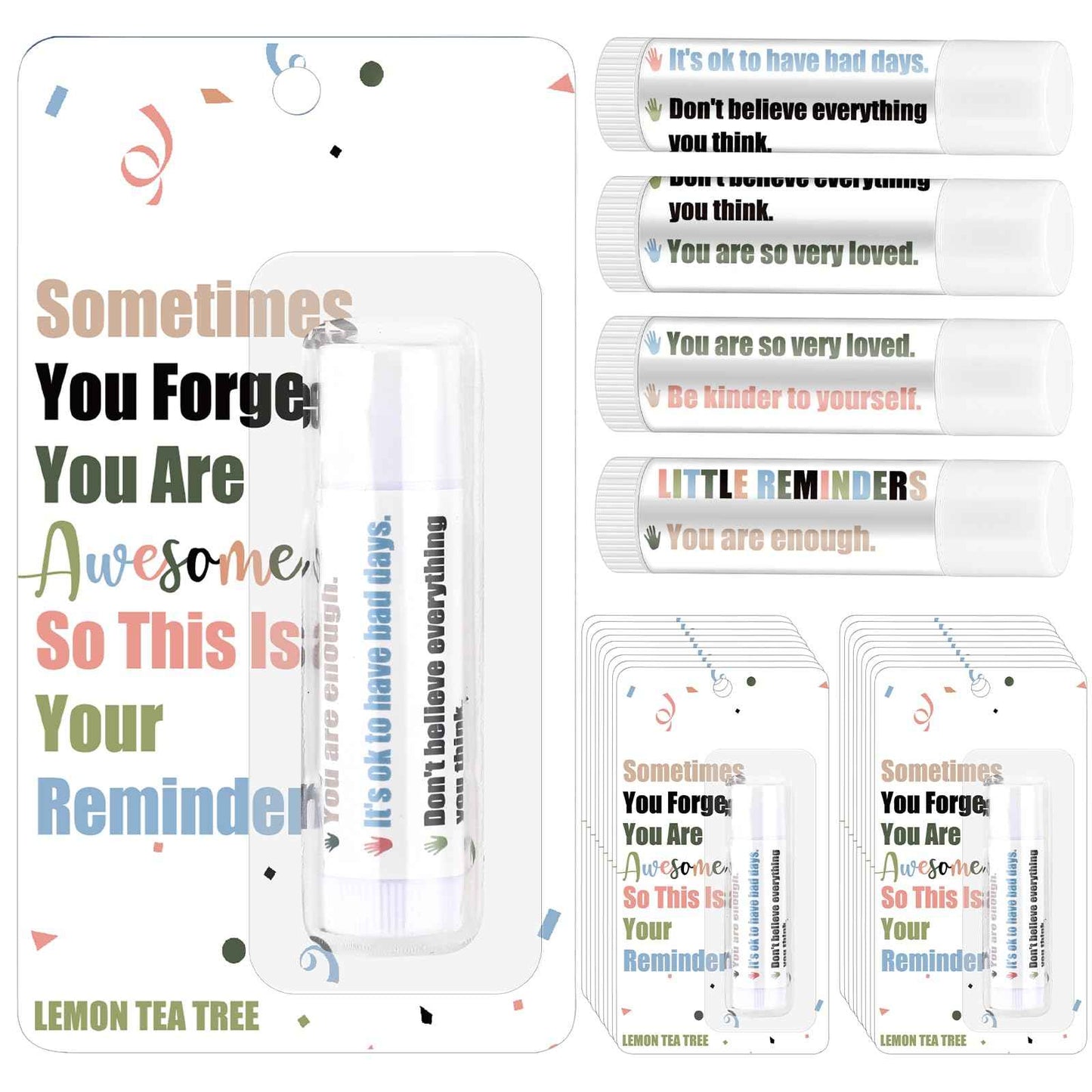 Swiffen 24 Pcs Christmas Bulk Gift for Coworkers Inspirational Appreciation Lip Balms Lemon Flavor with Funny Thank You Card Gift for Employee Staff