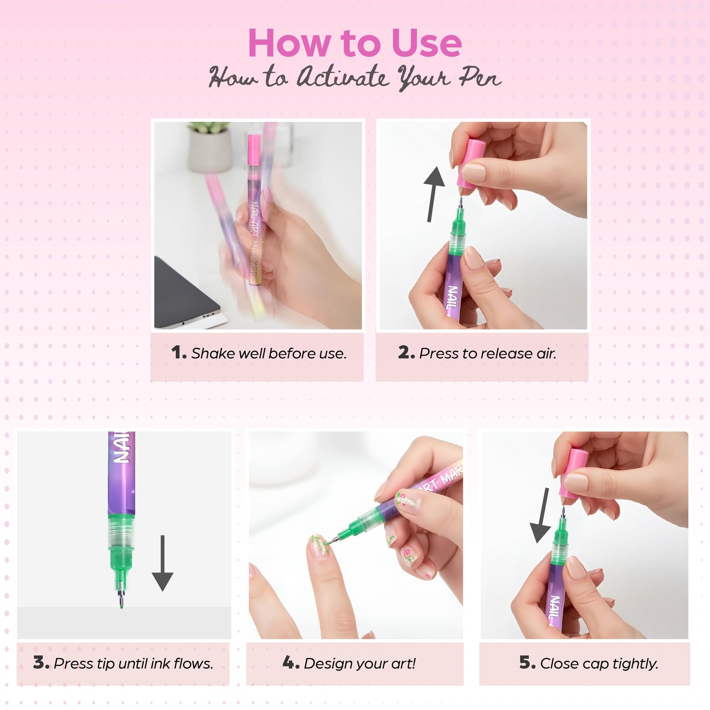Nail Art Pen Set, 12 Colors – 0.5mm Quick-Dry Nail Painting Markers with Nail File Included for DIY Manicure