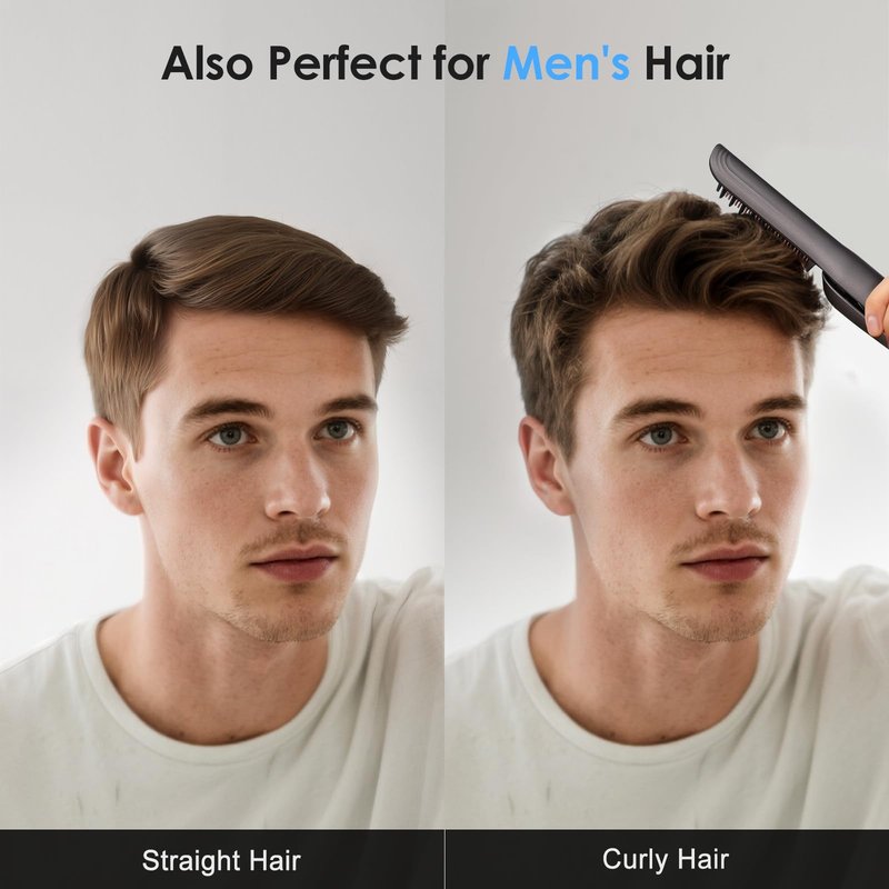 Yiiho Hair Straightener Brush, Straightening Brush with Sectioning Pick for Women & Men, 2 in 1 Hair Straightener Comb with 3 Temperature Settings, Hot Comb Flat Iron for Straightening & Curling