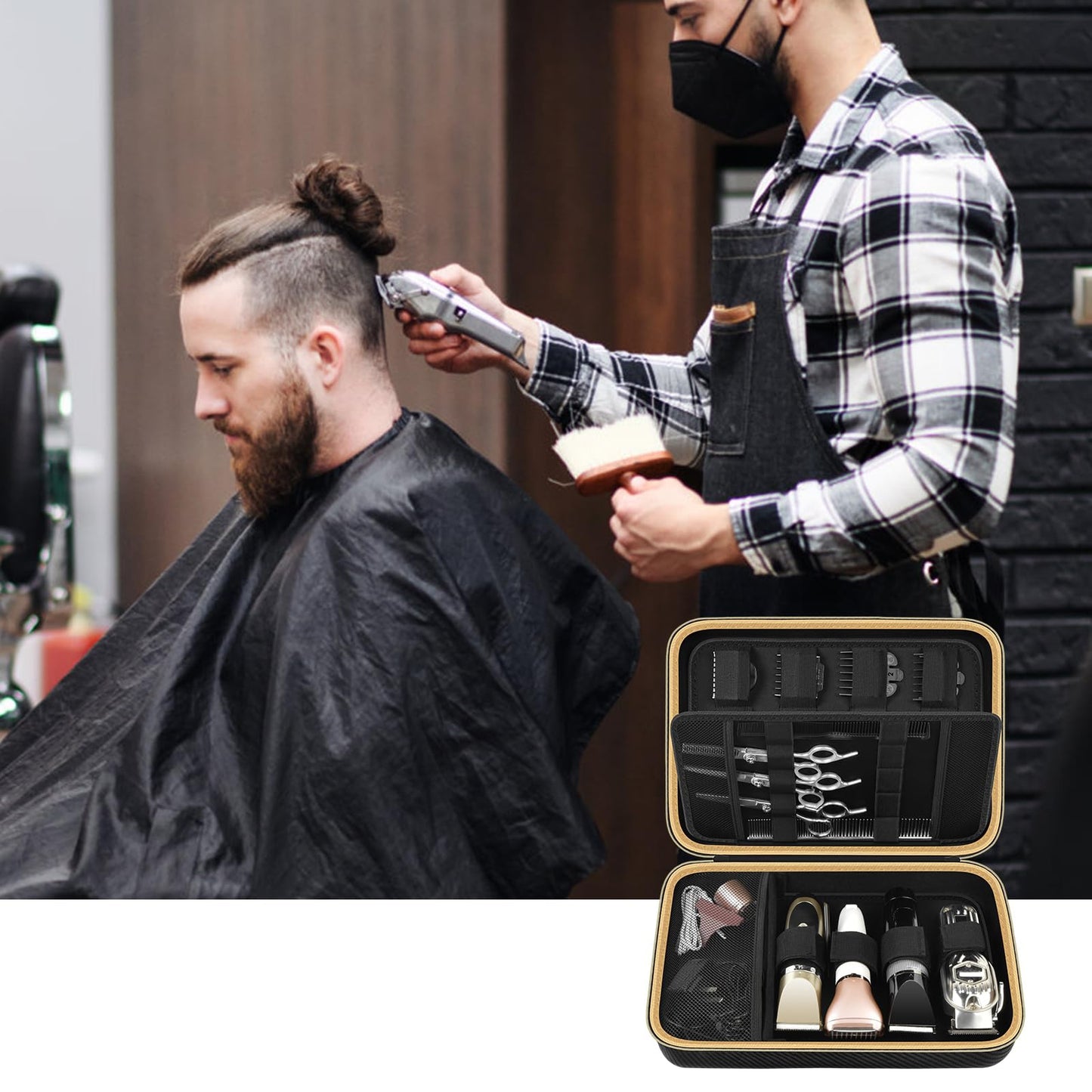 Boobowl Hard Travel Case for Hair Clippers, Hair Cutting Barber Supplies Organizer Bag, Trimmer Storage Holder for Ufree/for Wahl/for Andis Men Razor Guard Grooming Kits -Dark Black