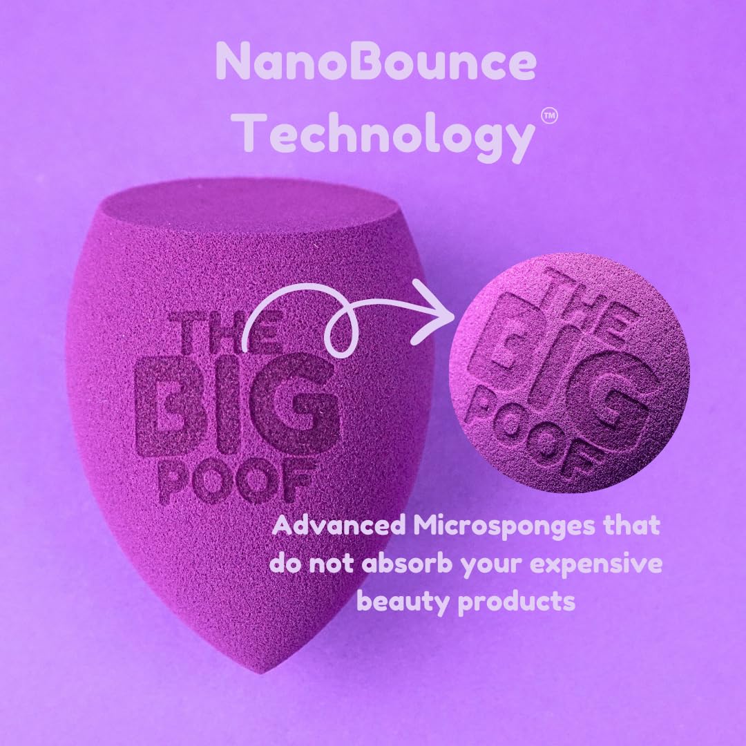 The Big Poof XL Makeup Sponge - Large Beauty Blender for Flawless Liquid Foundation, Powder, Cream Application - Professional Streak-Free Complexion Perfector, Full Coverage & Tattoo Cover-up Tool