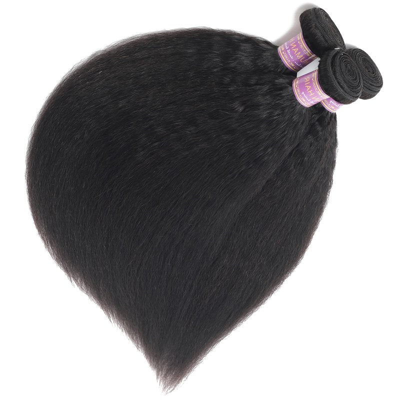 Kinky Straight Human Hair Bundles 18Inch Yaki Straight Human Hair Extensions 1 Bundles Unprocessed 100% Brazilian Virgin Kinky Straight Human Hair For Black Women Natural Black