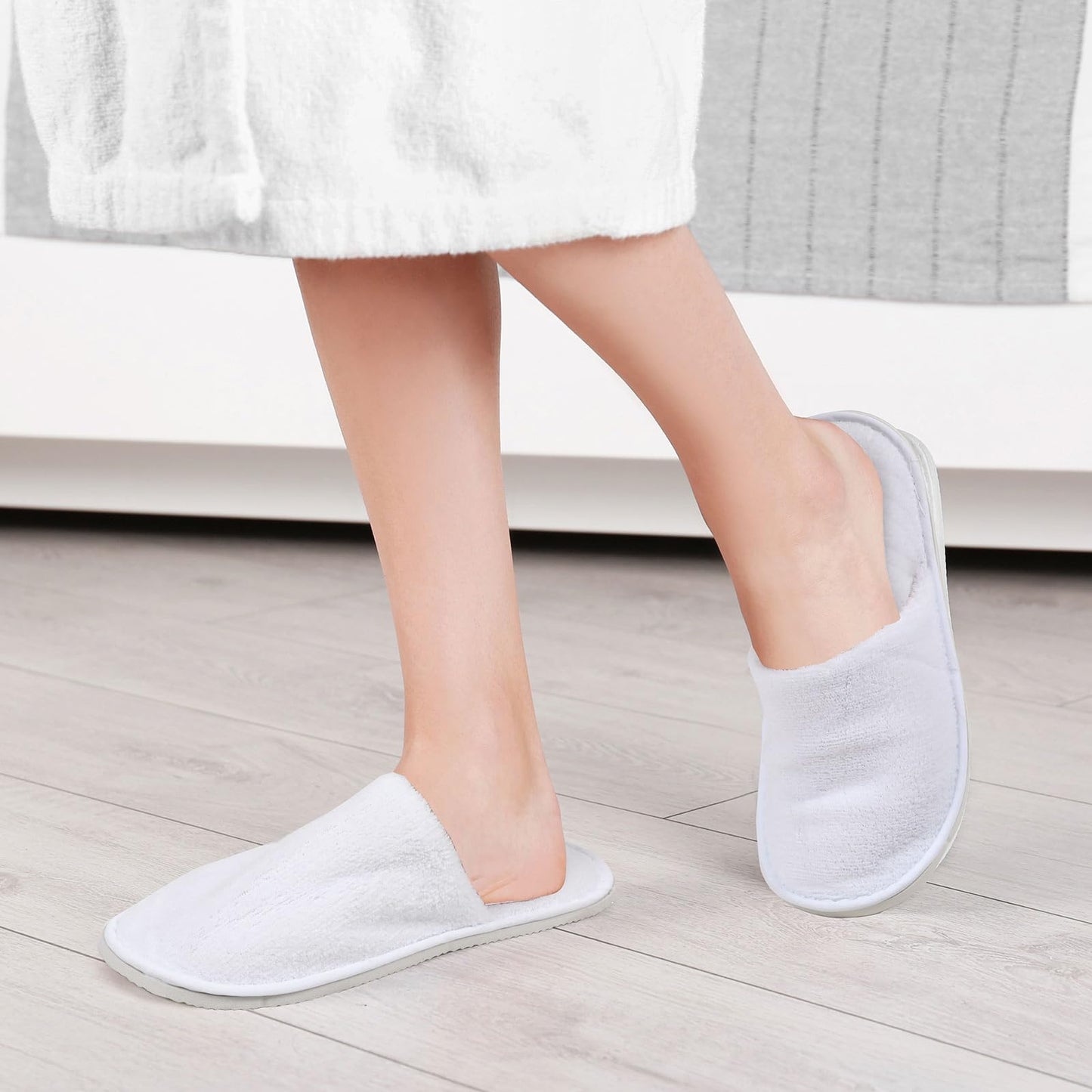 Tarpop 12 Pairs Disposable Slippers for Guests Bulk House Spa Slippers Fluffy Coral Fleece Indoor Hotel Shoes for Women Men Shoeless Home Hotel Bedroom Travel(White, Yellow, Grey)