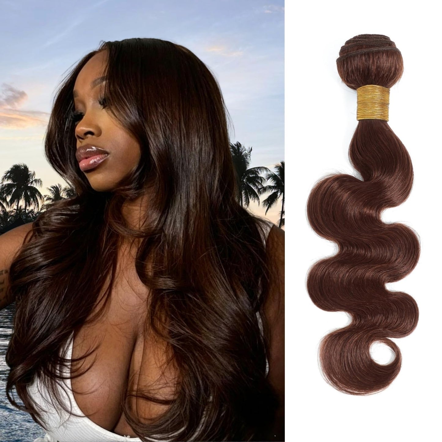 MOMOSHERO Chocolate Brown Body Wave Single Bundle Human Hair, Soft Glossy 12A 100% Unprocessed Remy Virgin Hair 1 Bundle Wavy Classy Colored #4 Dark Medium Brown Weaves Sew In Weft Extension 14 Inch