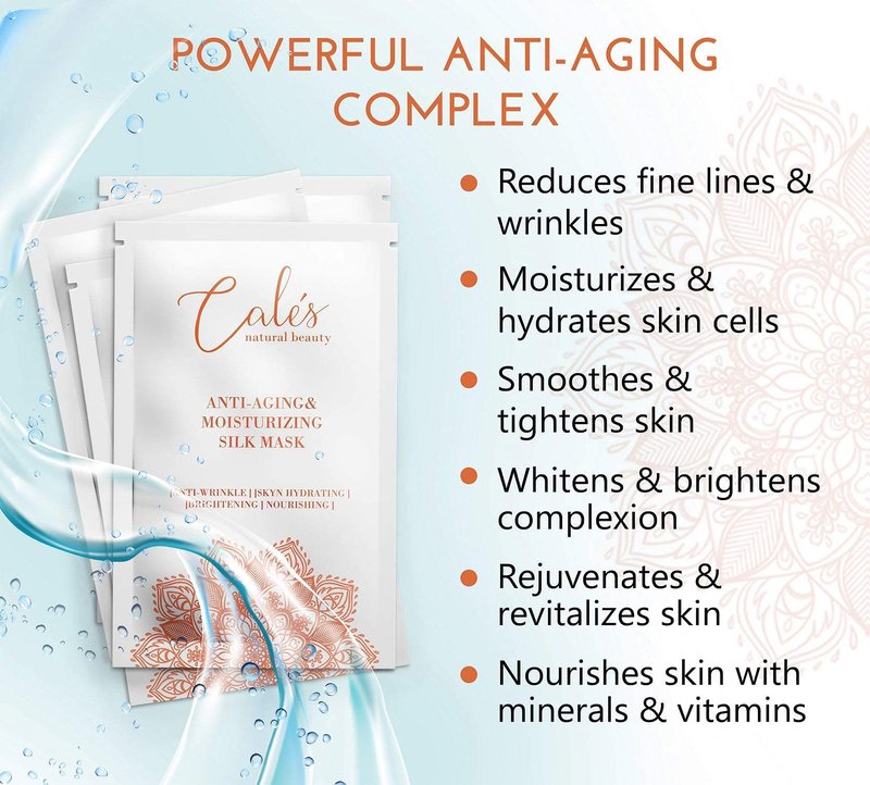 Calés Anti-Aging and Moisturizing Face Mask Set - Hydrating Face Masks for Women - 100% Cotton Face Mask Sheets for Skin Brightening and Nourishing - Hyaluronic Acid Sheet Masks (5 Pack)