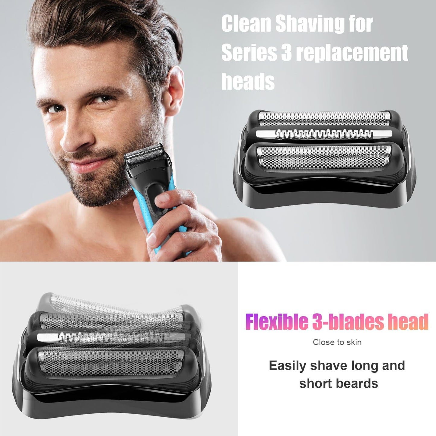 2 Pack Series 3 21B Replacement Head, Foil & Cutter Razor Head Compatible with S3 Shaver Replacement Heads 3040s 300s, 310s, 320s, 3050cc 360s 370cc-4, 3090cc Etc