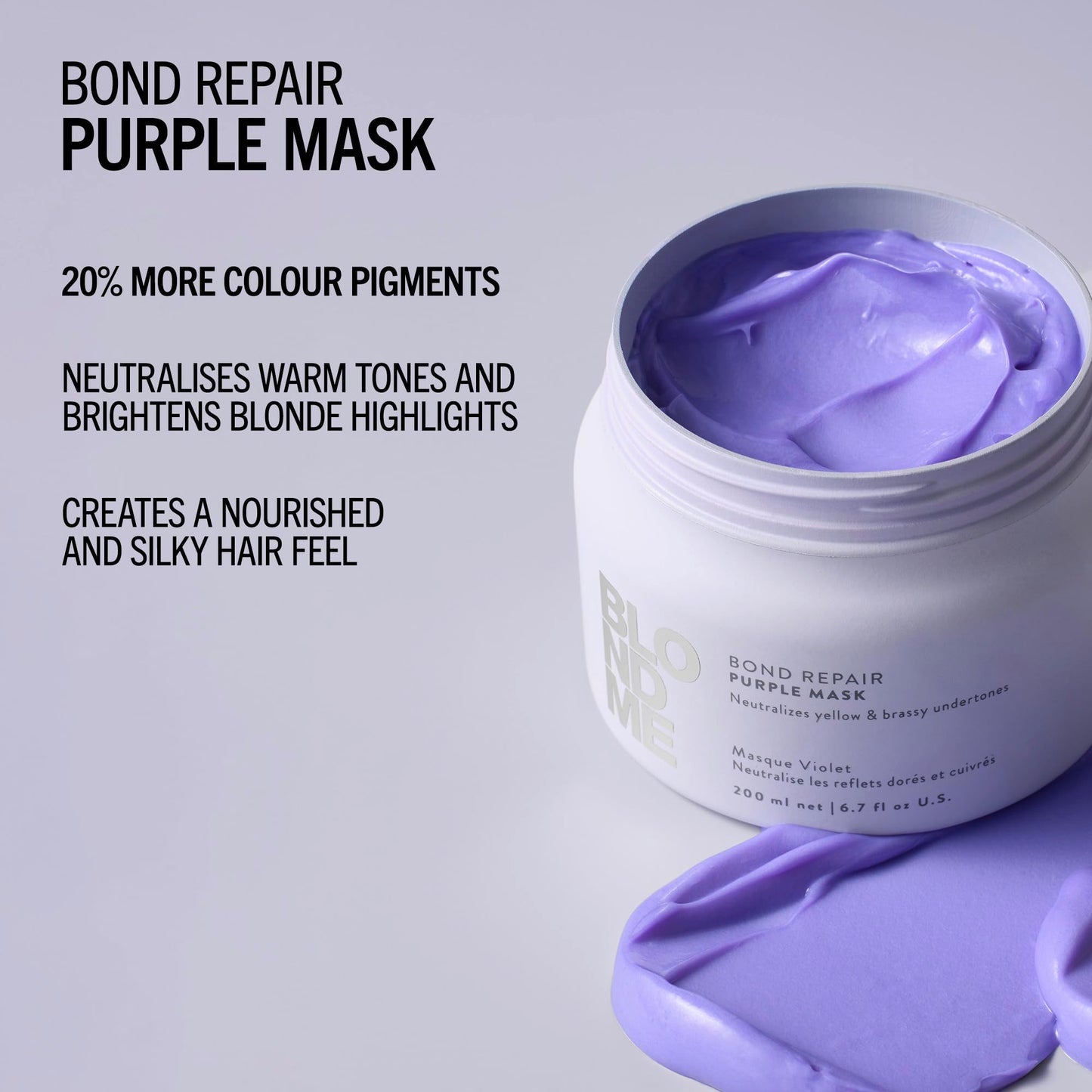 BlondMe Bond Repair Purple Mask for Blonde Hair | Neutralizes Yellow & Brassy Tones | Maintain, Refresh, & Enrich | For Moisturized, Healthy-Looking Cool-Toned Blondes