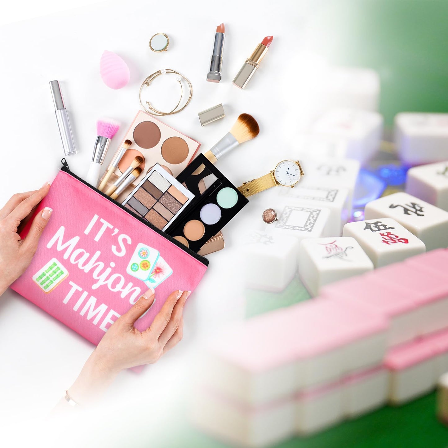 SilTriangle 16 Pcs Mahjong Cosmetic Bag Gifts for Women Mahjong Makeup Bag Mah Jong Zippered Pouch for Lover Player Mothers Birthday Party Lucky Mah Jong Gift Coquette Accessories (Styles 2)