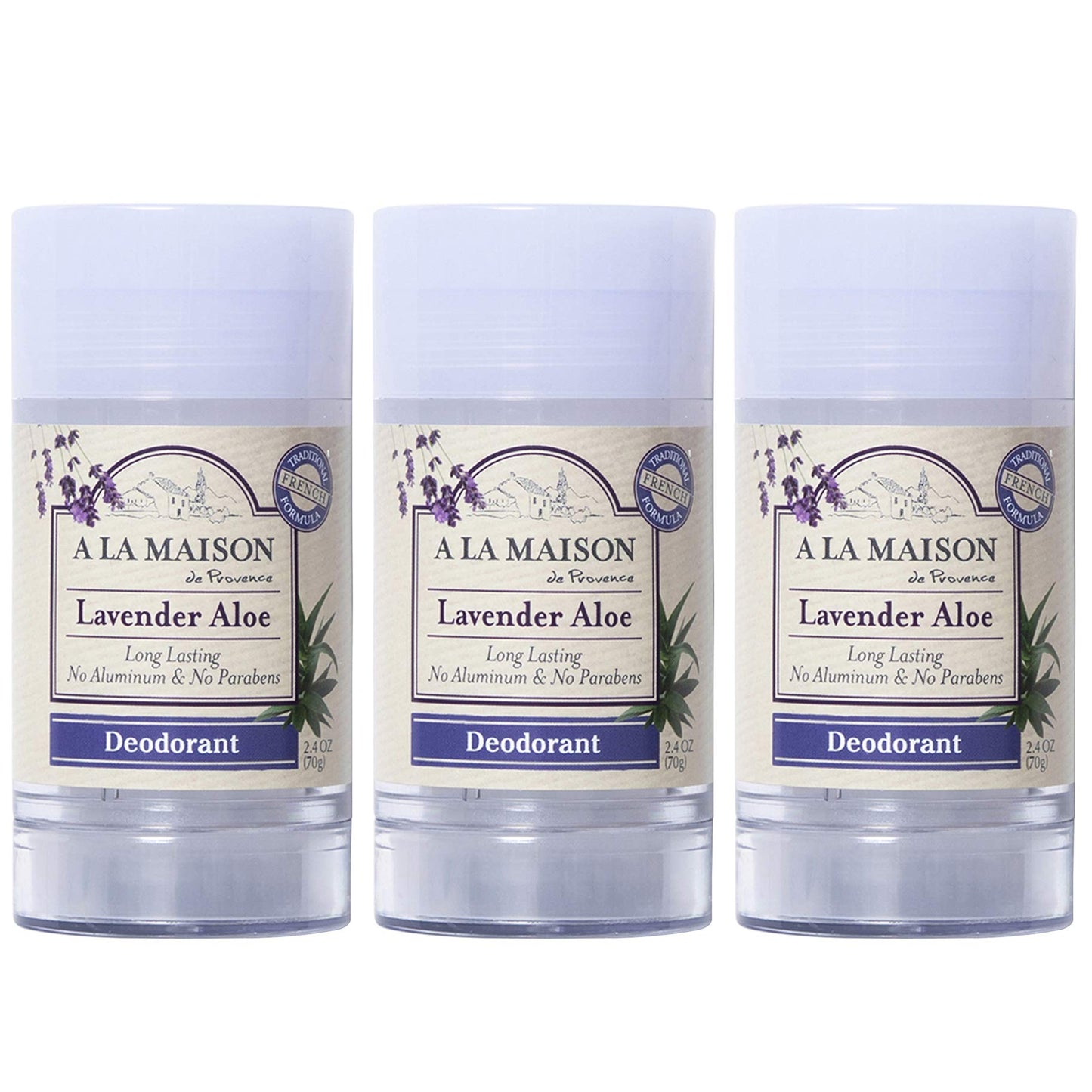 A La Maison Natural Deodorant, Traditional French Formula with Shea Butter, Coconut & Essential Oils, Aluminum-Free, Vegan, Long-Lasting Odor Protection (2.4 Oz, 2Pack, Lavender Aloe)