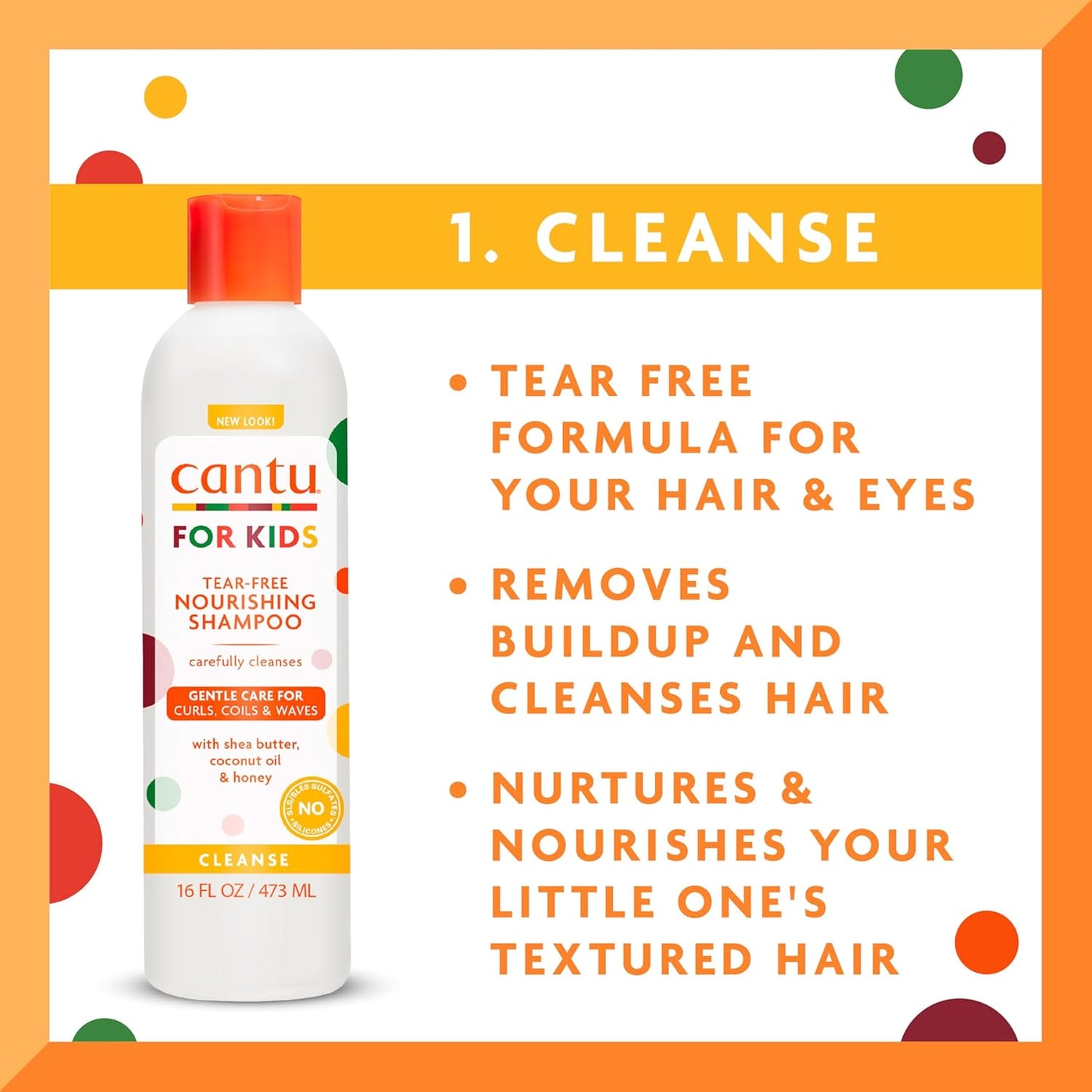 Cantu Kids Haircare Set - Shampoo, Conditioner, Detangler & Leave-In | Large Size Pack of 4