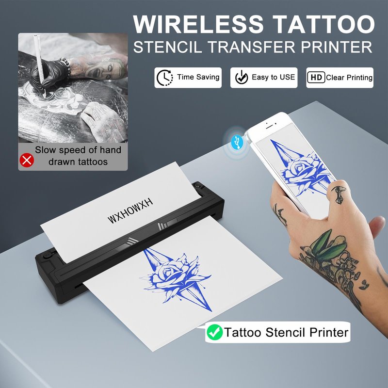 2026 New Tattoo Stencil Printer for Tattoo Artists&Beginners,termocopiadora Tattoo Machine with 3 pcs of Tattoo Transfer Paper,Portable Wireless Bluetooth Printer Compatible with Phone&PC (M8)