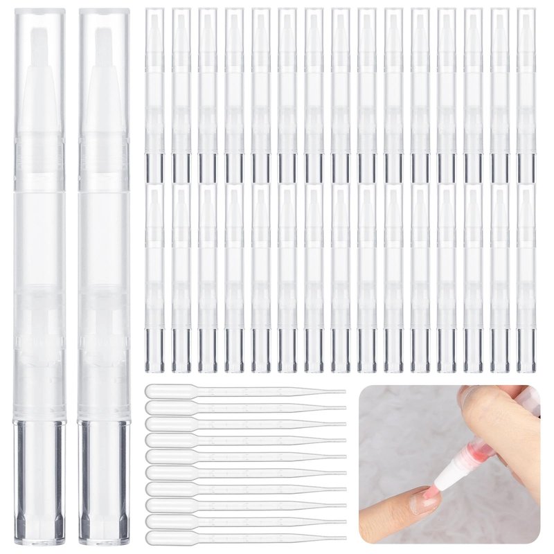 Homaisson 50 Pack 3ml Transparent Twist Pen with Pipettes, Empty Cuticle Oil Pen Refillable Nail Oil Pens with Brush Tip, Empty Cosmetic Lip Gloss Tubes, Clear Eyelash Growth Liquid Containers